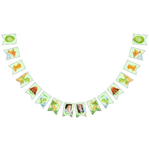 Bandeirinha Dinossauro personalizado verde com 2 fotos