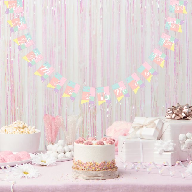 Bandeirinha Do Miss para Mrs. Chá de Noiva Retro Sorvete (Miss to Mrs. Retro Ice Cream Bridal Shower Bunting Flags)