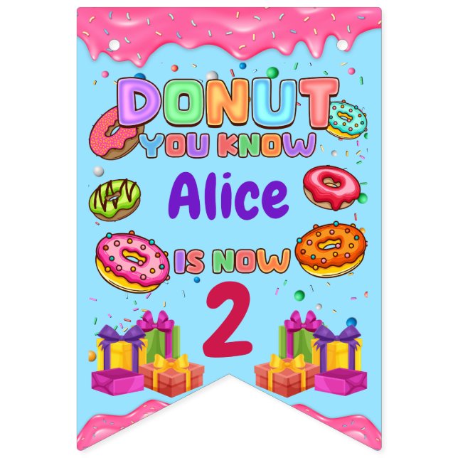 Bandeirinha Donut Personalizado Colorido com Confeitos Festa d (Primeira Bandeira)