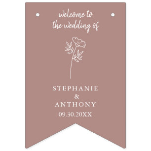 Bandeirinha Dusty Rosa Wildflower Wedding