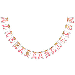 Bandeirinha É um chá de fraldas de vaquinha rosa