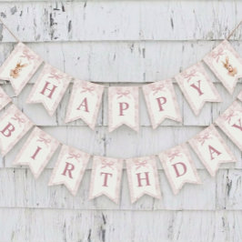 Bandeirinha Elegante Faixa de Feliz Aniversário Rosa para Deco