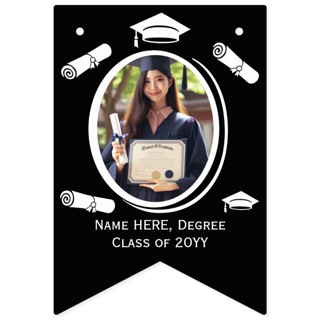 Bandeirinha Elegante negro, Boné de formatura de Fotografia Br (Primeira Bandeira)