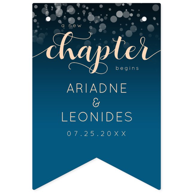 Bandeirinha Elegante Oceano Azul Pêssego Casamento Um Novo Cap (Primeira Bandeira)