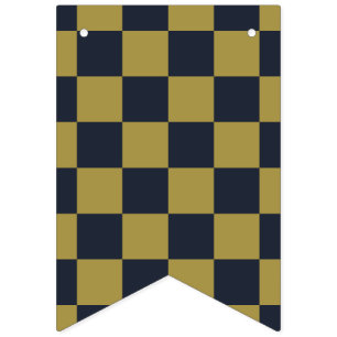 Bandeirinha Elegante padrão xadrez dourado e azul-marinho