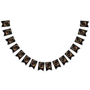 Bandeirinha Estandarte de Moldura Ornamentada Floral Dourada