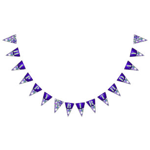Bandeirinha Estrelas Brancas Roxo Hortelã Verde Feliz Aniversá