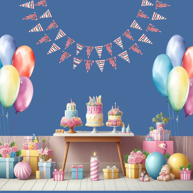 Bandeirinha Estrelas e Stripes 4 de julho Vermelho Azul Azul (Stars And Stripes 4th July Red White Blue Birthday Bunting Flags)