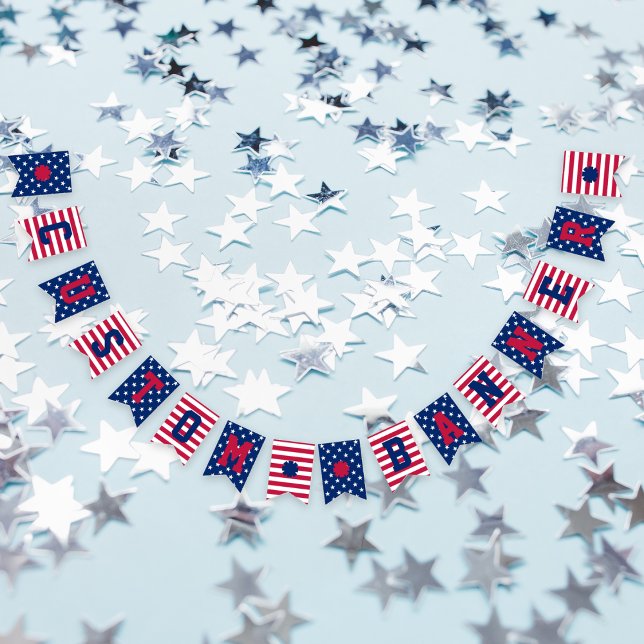 Bandeirinha Estrelas Personalizadas - Faixa 4 de julho Patriót (Custom Stars Stripes 4th of July Patriotic Banner)