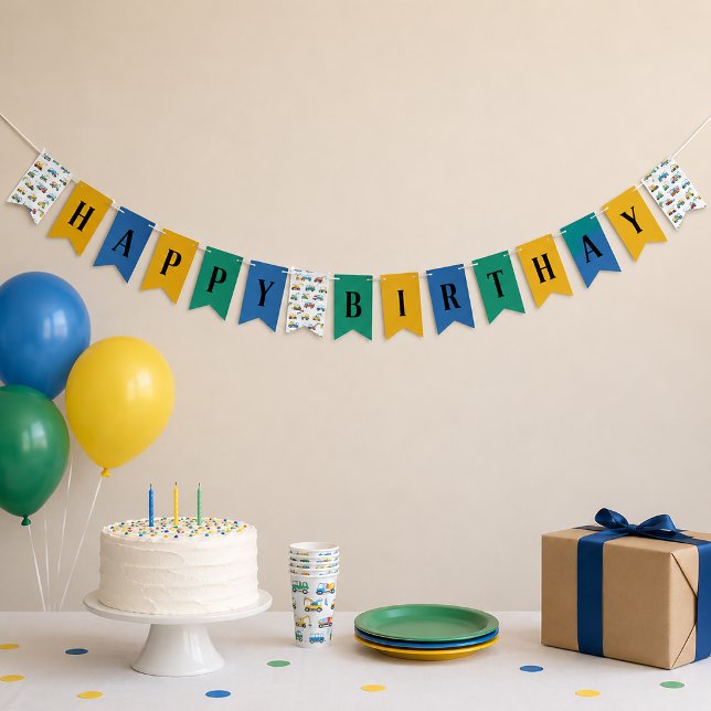 Bandeirinha Faixa de aniversário feliz de construção fofa (Construction Birthday Banner Decoration)
