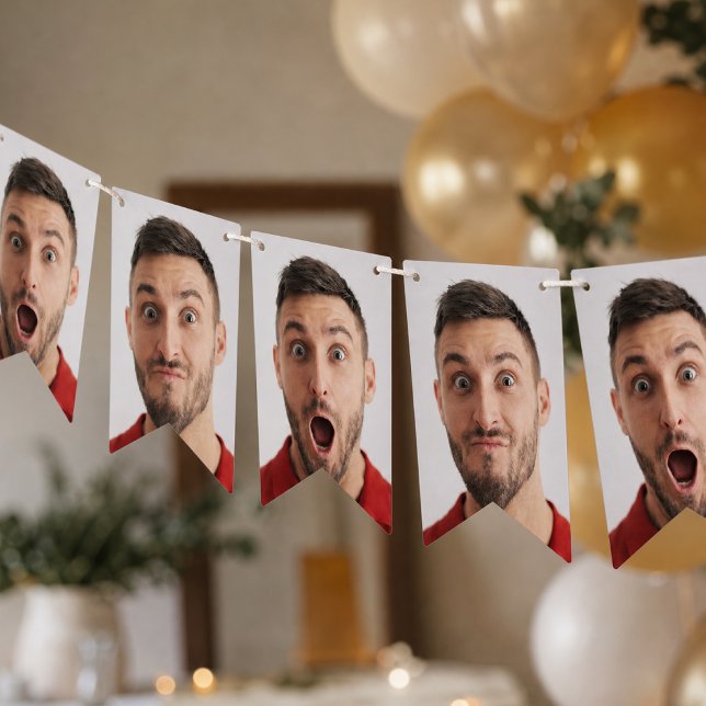Bandeirinha Faixa de Bunting de Festa | Guarlanda de Selfie de (Custom photo party bunting banner for birthdays, selfies, face cutouts, and fun decor.)