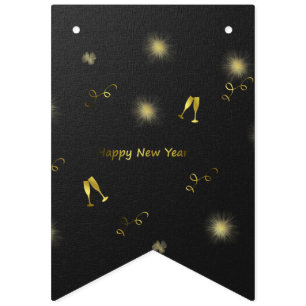 Bandeirinha faixa do feliz ano novo de texto do ouro