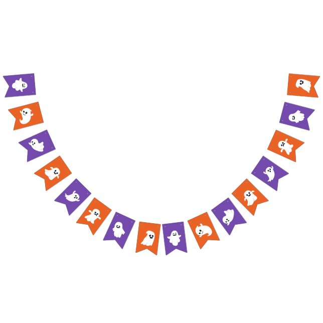 Bandeirinha Fantasma de Feliz Halloween, Roxo Laranja (Todos)