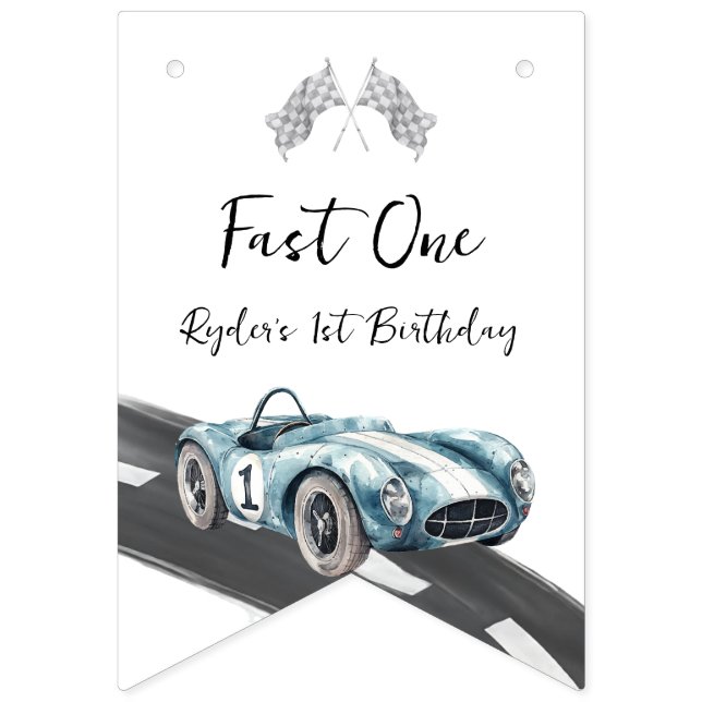 Bandeirinha Fast One Race Car First Birthday (Primeira Bandeira)