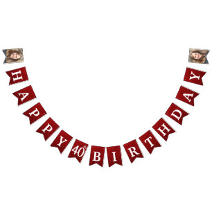 Bandeirinha Feliz 40º Aniversário Foto Brilho Vermelho