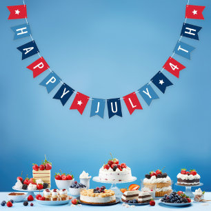 Bandeirinha Feliz 4 de Julho Carta Azul Vermelho Branco