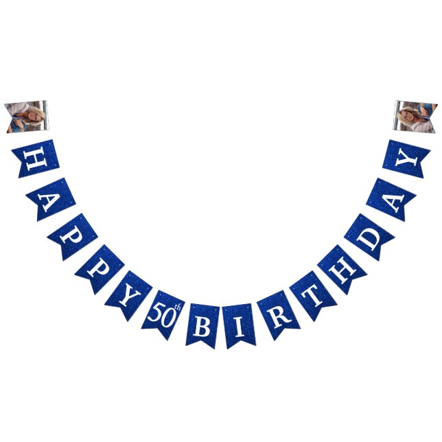 Bandeirinha Feliz 50º aniversário Foto Azul (Todos)