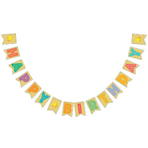 BANDEIRINHA FELIZ ANIVERSÁRIO, A MULTICOLORED EM COR DOURADA A