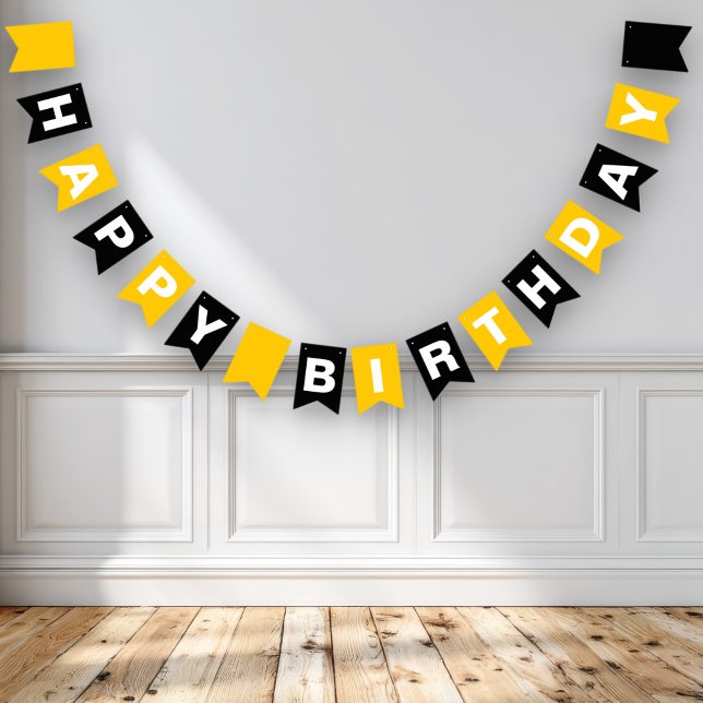 Bandeirinha Feliz Aniversário Amarelo e Preto (Criador carregado)