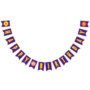 Bandeirinha Feliz Aniversário Amarelo e Roxo