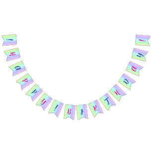 Bandeirinha Feliz Aniversário Azul, Rosa Personalizado! Arco-Í