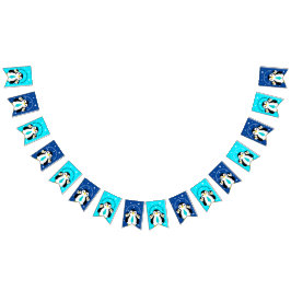 Bandeirinha Feliz Aniversário Bonito Pinguins Pescoços Azuis