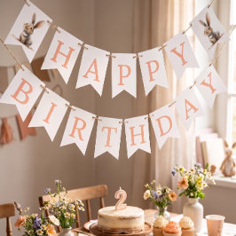 Bandeirinha Feliz Aniversário Coelhinhos Aniversário Rosa