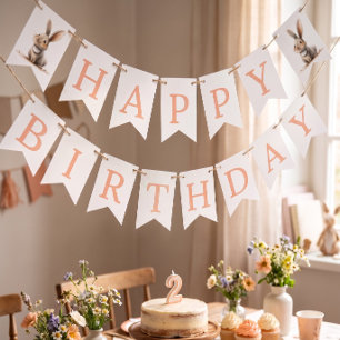Bandeirinha Feliz Aniversário Coelhinhos Aniversário Rosa