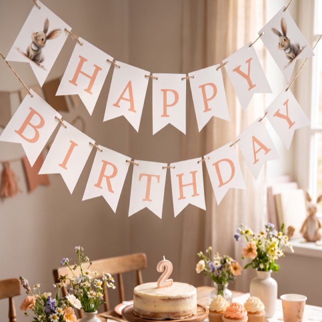 Bandeirinha Feliz Aniversário Coelhinhos Aniversário Rosa (Criador carregado)