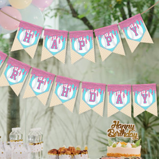 Bandeirinha Feliz Aniversário com Drip de Beisebol