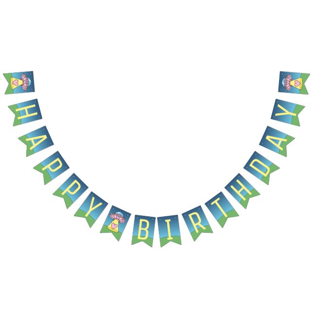 Bandeirinha Feliz Aniversário da Alienígena OVNI Rosa (Todos)