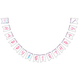 Bandeirinha Feliz Aniversário da Menina de Sereia Azul Púrpura