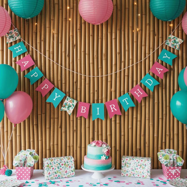 Bandeirinha Feliz Aniversário da Selva Tropical Colorida (Criador carregado)