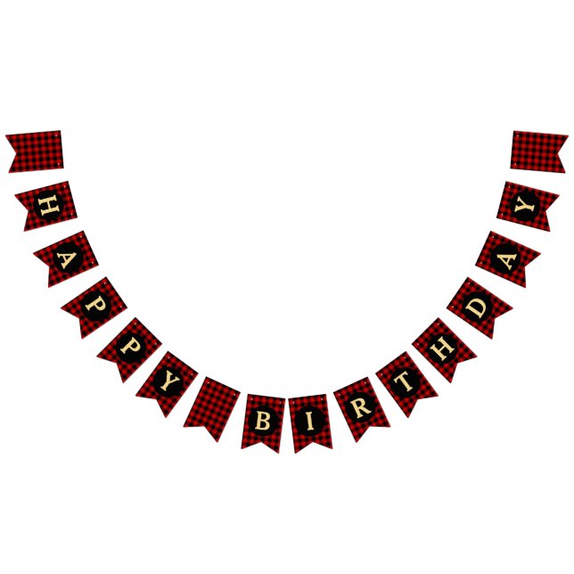 Bandeirinha Feliz aniversário da Xadrez Vermelha e Negra (Todos)
