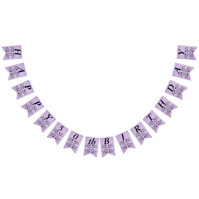 Bandeirinha Feliz Aniversário das Flores Negras Elegantes Roxo (Todos)