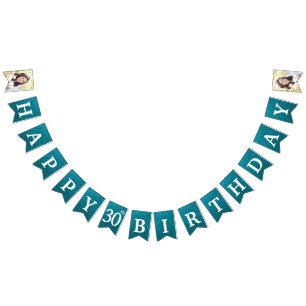 Bandeirinha Feliz Aniversário de 30 anos Foto Brilho Azul