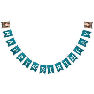 Bandeirinha Feliz Aniversário de 40 anos Foto Brilho Azul