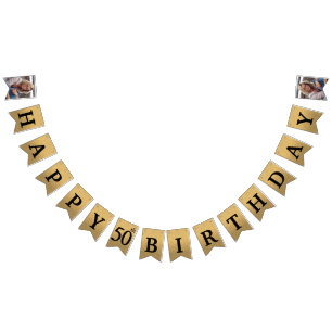 Bandeirinha Feliz Aniversário de 50 anos Foto Brilho Dourado