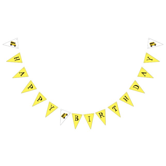 Bandeirinha Feliz Aniversário de Ensino de Ônibus Amarelo (Todos)