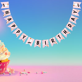 Bandeirinha Feliz Aniversário de Feliz Dia das Bruxas, Rosa e 