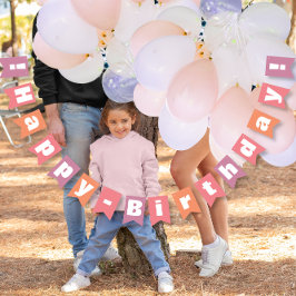 Bandeirinha Feliz Aniversário de Pequim Pink Personalizado