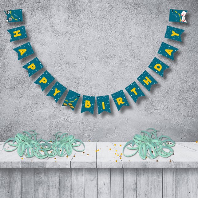 Bandeirinha Feliz Aniversário do Azul e Amarelo (Blue & Yellow Magical Happy Birthday Bunting Flags)