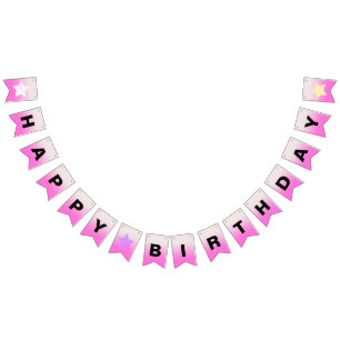 Bandeirinha Feliz Aniversário do Gradiente de Ombre Rosa