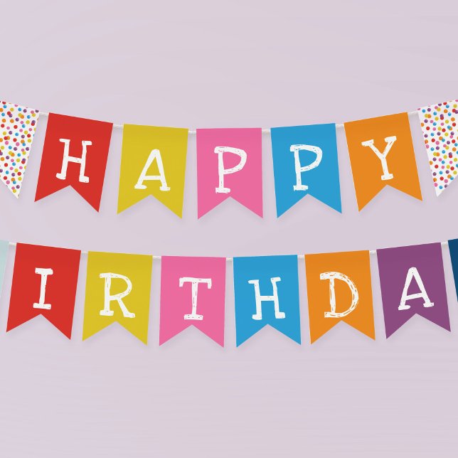 Bandeirinha Feliz Aniversário do Gumball Machine Candy Bubble  (Colorful rainbow colored Happy Birthday bunting from the gumball machine birthday party collection.)