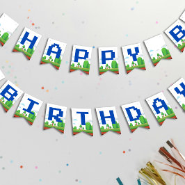 Bandeirinha Feliz Aniversário do Jogo de Vídeo Retro