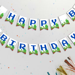 Bandeirinha Feliz Aniversário do Jogo de Vídeo Retro