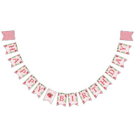 Bandeirinha Feliz Aniversário do Morango Rosa Bonito