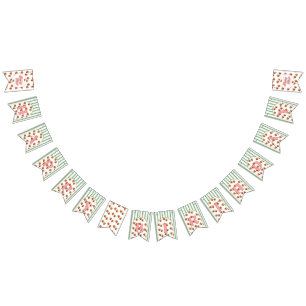 Bandeirinha Feliz Aniversário do Morango Verde e Branco