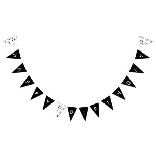 Bandeirinha Feliz Aniversário do Tema do Futebol Negro e Branc
