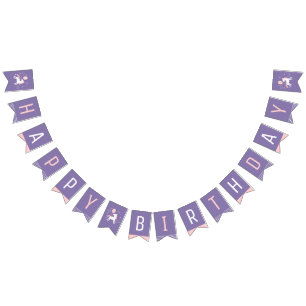 Bandeirinha Feliz Aniversário do Unicórnio Rosa e Roxo